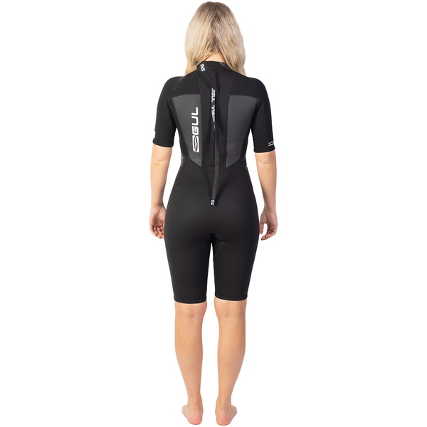 2025 Gul Femmes Response 3/2mm Back Zip Shorty Combinaison Néoprène RE3318-C1 - Black
